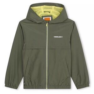 Timberland Olive Green Junior’s Packable Windbreaker Jacket with Yellow Lining